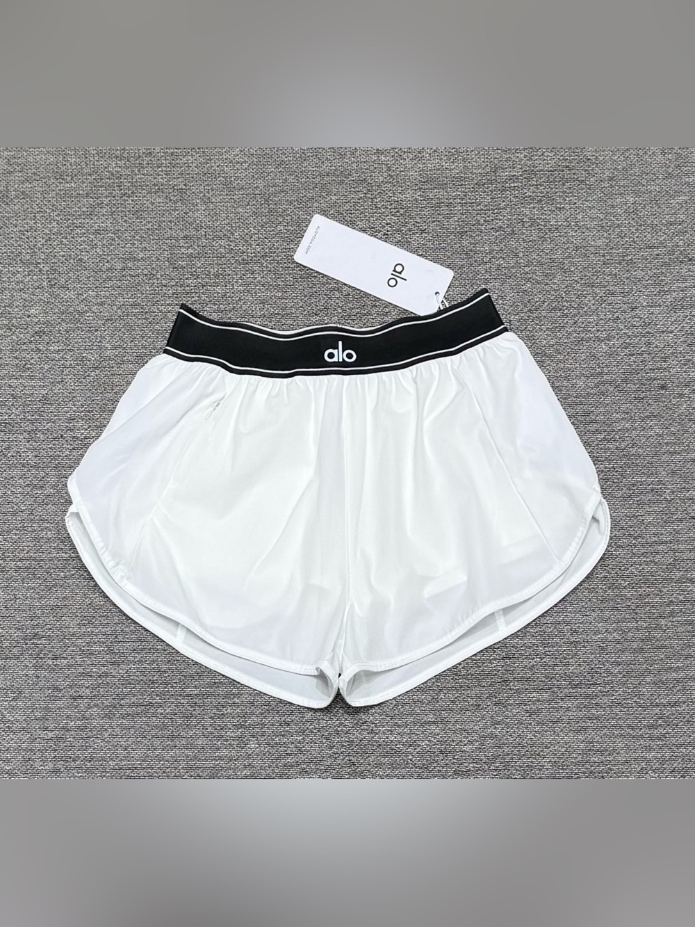 ALO Yoga White Athletic Shorts with Black Branded Waistband